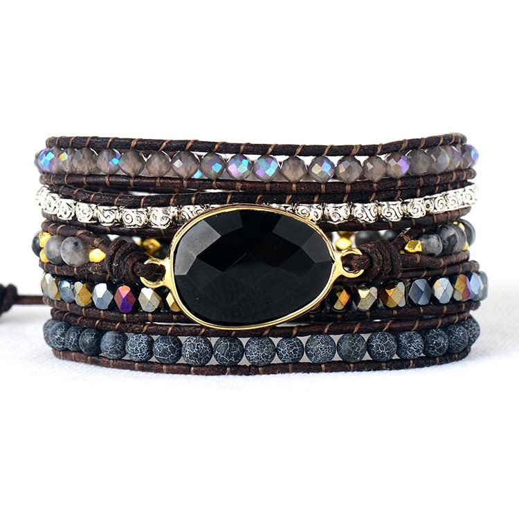 Black Gemstones Beaded Wrap Bracelet 6