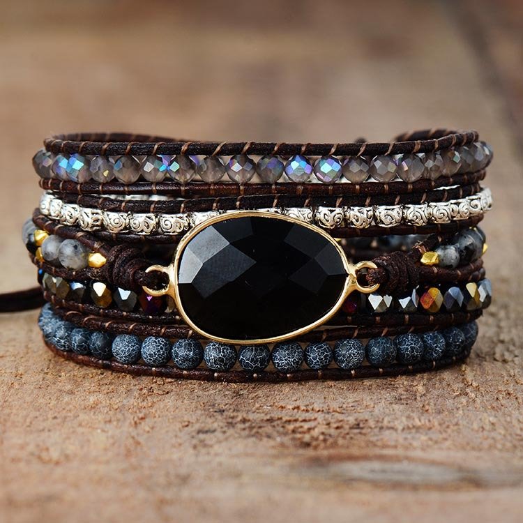 Black Gemstones Beaded Wrap Bracelet3